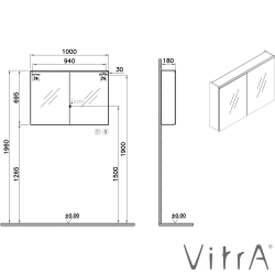 Vitra - Vitra Core Dolaplı Üstten Aydınlatmalı Ayna, 100 cm, Altın Meşe