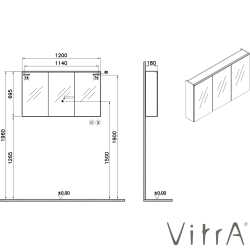Vitra - Vitra Core Dolaplı Üstten Aydınlatmalı Ayna, 120 cm, Altın Meşe