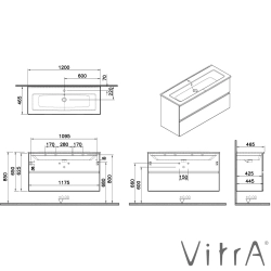 Vitra - Vitra Mia Plus Square Çift Çekmeceli Lavabo Dolabı, Tek Armatür Delikli Lavabolu, 120 cm, Altın Meşe