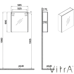 Vitra - Vitra Shift T20 Dolaplı Ayna, 60 cm, Parlak Beyaz