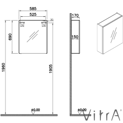 Vitra - Vitra Shift T20 Dolaplı Ayna, 60 cm, Kül Grisi