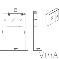 Vitra - Vitra Shift T20 Dolaplı Ayna, 80 cm, Parlak Beyaz