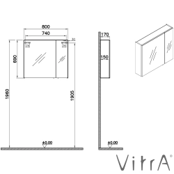 Vitra - Vitra Shift T20 Dolaplı Ayna, 80 cm, Kül Grisi