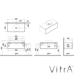 Vitra - Vitra Metropole Edge Lavabo Dolabı, Tek Çekmeceli, Mat Kum Beji Çanak Lavabo ve Seramik Tezgahlı, 100 cm, Ceviz