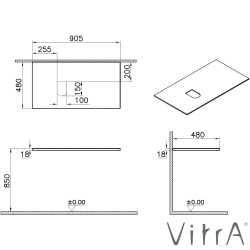 Vitra - VitrA Origin Ahşap Üst Tezgah, Sol Sifon Delikli, 90 cm, Karaağaç - 81106
