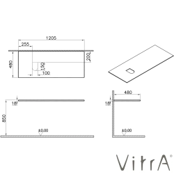 Vitra - VitrA Origin Ahşap Üst Tezgah, Sol Sifon Delikli, 120 cm, Karaağaç - 81107
