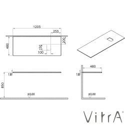 Vitra - VitrA Origin Ahşap Üst Tezgah, Sağ Sifon Delikli, 120 cm, Karaağaç - 81108