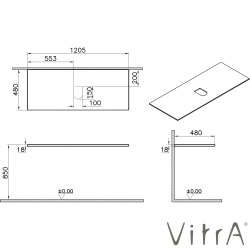 Vitra - VitrA Origin Ahşap Üst Tezgah, Orta Sifon Delikli, 120 cm, Karaağaç - 81109