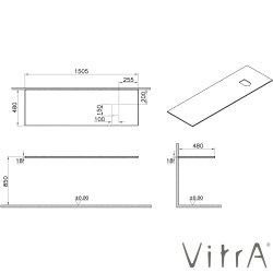 Vitra - VitrA Origin Ahşap Üst Tezgah, Sağ Sifon Delikli, 150 cm, Karaağaç - 81110