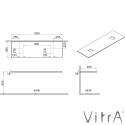 Vitra - VitrA Origin Ahşap Üst Tezgah, Çift Sifon Delikli, 150 cm, Karaağaç - 81111