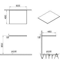 Vitra - VitrA Origin Ahşap Üst Tezgah, Sifon Deliksiz, 60 cm, Karaağaç (Armatür Deliksiz) - 81112