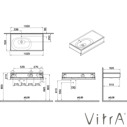 Vitra - VitrA Equal Gri Lavabo Ünitesi Asimetrik Lavabolu, Havluluklu, 100 cm, Karaağaç - 81123
