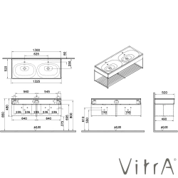 Vitra - VitrA Equal Gri Lavabo Ünitesi Çift Gözlü Lavabolu, Raflı, 130 cm, Karaağaç - 81127