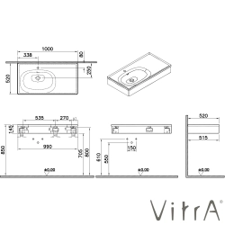 Vitra - VitrA Equal Gri Lavabo Ünitesi Asimetrik Lavabolu, 100 cm, Karaağaç - 81130