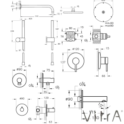 Vitra - Vitra Origin Ankastre Banyo Bataryası, Tepe ve El Duşu, Çıkış Ucu Seti, Soft Bakır
