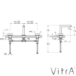 Vitra - VitrA Origin Aura Ankastre Lavabo Bataryası (3 Delikli Lavabolar için), Mat Siyah Cam