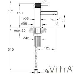 Vitra - VitrA Origin Aura Lavabo Bataryası, Kısa, Soft Bakır