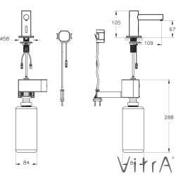 VitrA - VitrA Origin Kısa Fotoselli Sıvı Sabunluk, (Elektrikli-Kısa), Soft Altın
