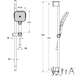 Vitra - Vitra Prime Square 3F Sürgülü El Duşu Takımı, Fırçalı Nikel