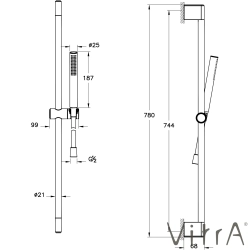 VitrA - VitrA Prime Round Stick 1F Sürgülü El Duşu Takımı, Soft Bakır