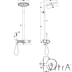 Vitra - Vitra Prime Round 300 Duş Kolonu ve Termostatik Banyo Bataryası Sistemi, Fırçalı Altın