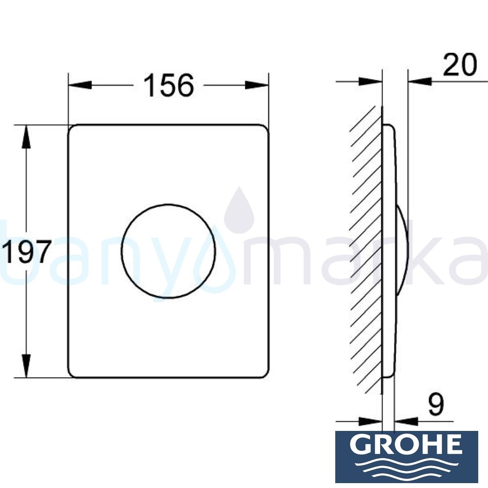 Grohe Afdekplaat SKATE C 156x197mm spiegelglas