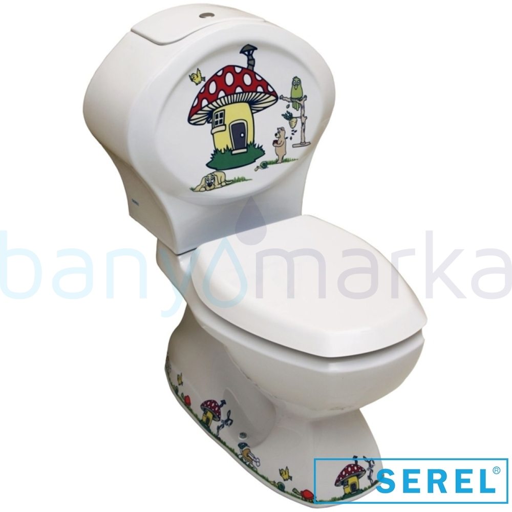 Serel Çocuk Klozeti İçin Rezervuar, Mantar Dekorlu