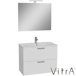 Vitra - Vitra Mia Demonte Set, 80 cm, Çekmeceli, (Lavabo Dolabı, Aydınlatmalı Ayna), Parlak Beyaz